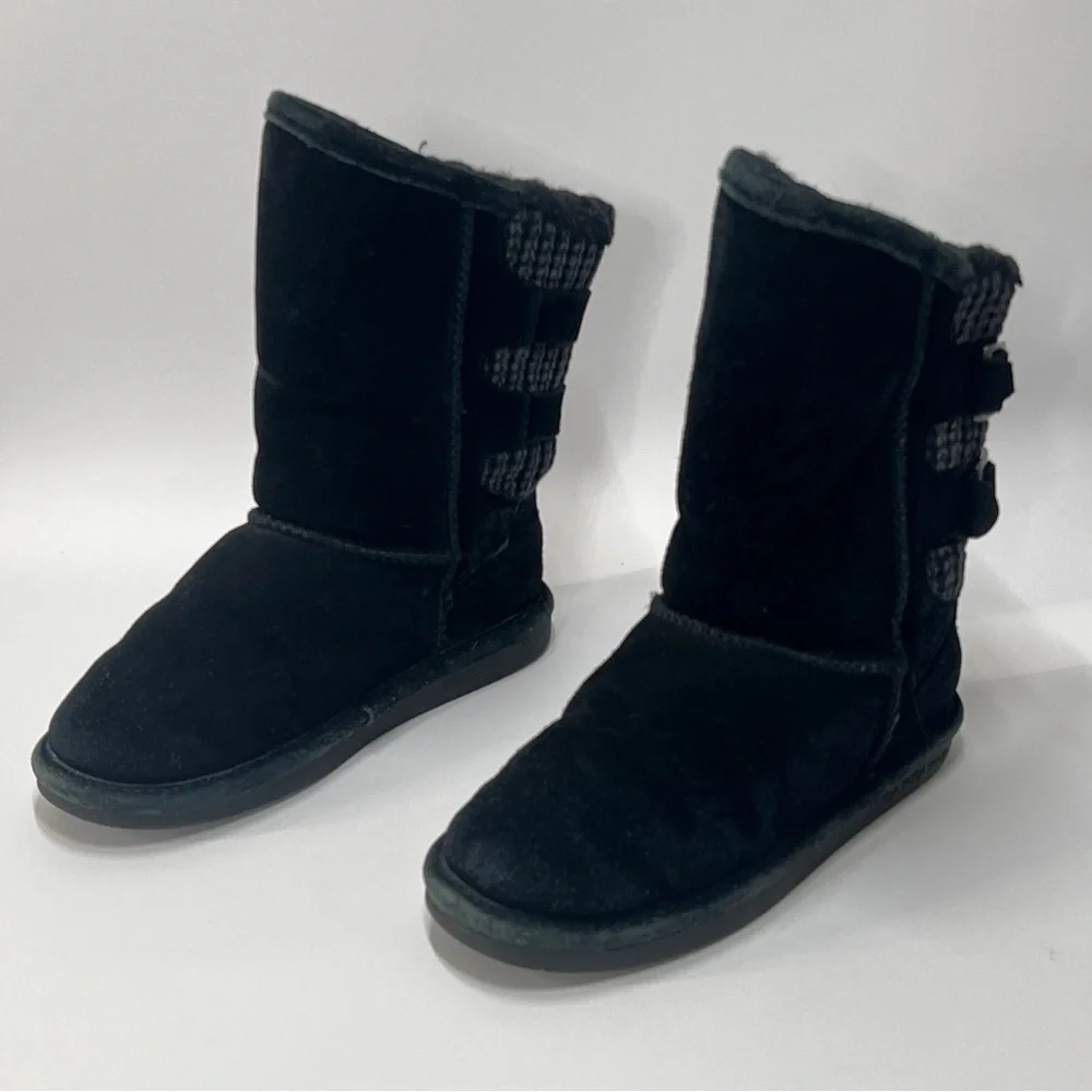 Bear paw Girls Size 1 Black Fur Lined Black Winter Boots